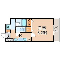アイーラ渡邊 1Kの間取図画像