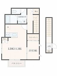 リヴェール上杉A 1LDKの間取図画像