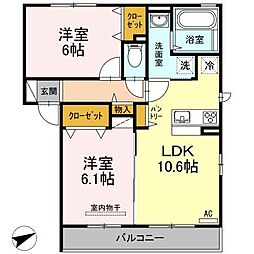 ボヌール・ヒル西多賀 2LDKの間取図画像