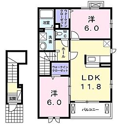 アビタシオンK'S北中山A 2LDKの間取図画像