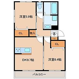 カハラ 2DKの間取図画像
