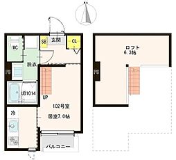 仙台市若林区一本杉町アパート 1Kの間取図画像