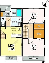 キャロット3 2LDKの間取図画像