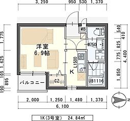 ヘリオス 1Kの間取図画像