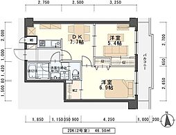 フォレスト愛子 2DKの間取図画像