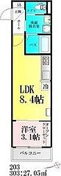 河原町レジデンスB棟 1LDKの間取図画像
