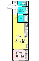 河原町レジデンスB棟 1LDKの間取図画像