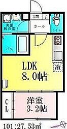 河原町レジデンスA棟 1LDKの間取図画像