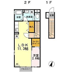 Ｔ−ｒｏｏｍ Ｂ 2階1LDKの間取り