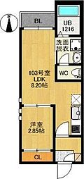 グランティック卸町 1LDKの間取図画像