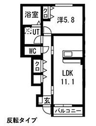 メゾン・ド・ハシヌマC 1階1LDKの間取り