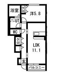 メゾン・ド・ハシヌマC 1階1LDKの間取り