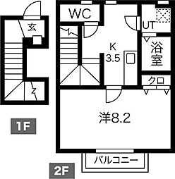 エルタスコート中江 2階1Kの間取り