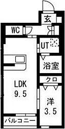 PIA蒲町II 1階1LDKの間取り