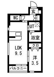 PIA蒲町II 1階1LDKの間取り