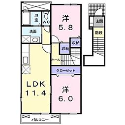 ペネトラーレ・北中山1 2LDKの間取図画像