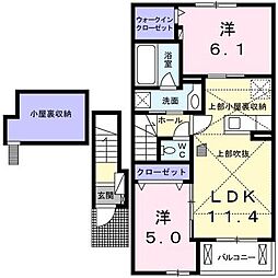 イースト・シップ五番館 2階2LDKの間取り