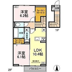 D-ROOMあさかや　I 2階2LDKの間取り