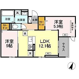 セレスティア大和町 2LDKの間取図画像