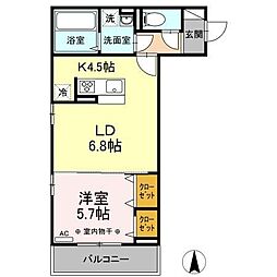 D-room中倉 1LDKの間取図画像