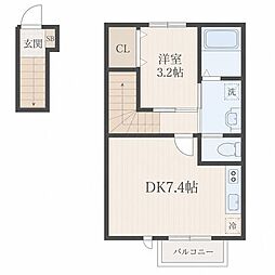 エスコンディーテ八軒小路 1DKの間取図画像