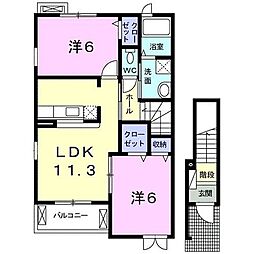 グリチーネフィオーレ 2LDKの間取図画像