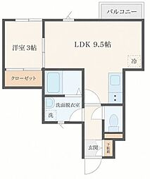 リヴェール上杉B 1LDKの間取図画像