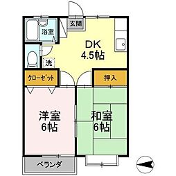 スイートホーム平成 2階2DKの間取り