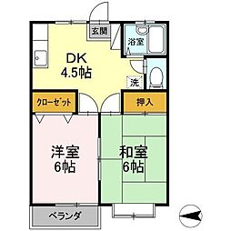スイートホーム平成 2階2DKの間取り