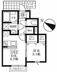 仙台市太白区大野田4丁目アパート 1DKの間取図画像