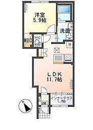 フォレストサイド 1階1LDKの間取り