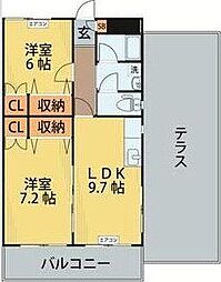 第5ジーオンビル 2LDKの間取図画像