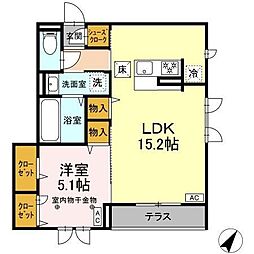 CLASSEUM連坊I 1階1LDKの間取り