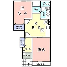 ボヌールメゾン 2DKの間取図画像