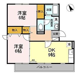 ハイカムール八乙女ST-1 2DKの間取図画像