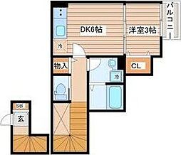 シャンテ富沢 2階1DKの間取り