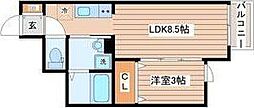 シャンテ富沢 2階1LDKの間取り