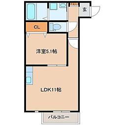 ブラン荒井A棟 1LDKの間取図画像