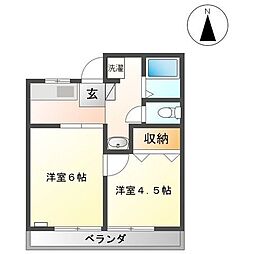 サンハウスアスト 2階2Kの間取り