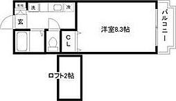 エスポワール 1階1Kの間取り