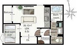 (仮称)レガリスト東照宮8 2階1LDKの間取り