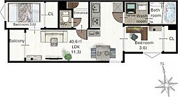 (仮称)レガリスト東照宮8 2階2LDKの間取り