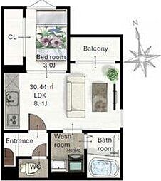 (仮称)レガリスト東照宮8 1階1LDKの間取り