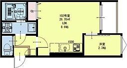 R-SMART 福田町駅 1階1LDKの間取り