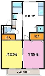 フォーレストハウスB棟 2DKの間取図画像
