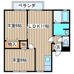 FUJIKOU　11　B棟 2階2LDKの間取り