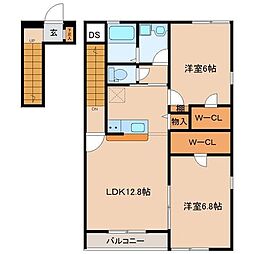 サニードロップ 2階2LDKの間取り