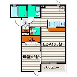 ラ・グラシューズ 2階1LDKの間取り