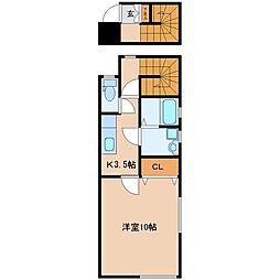 ソレイユ向山壱番館 2階1Kの間取り