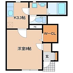 ソレイユパルク12番館 1階1Kの間取り